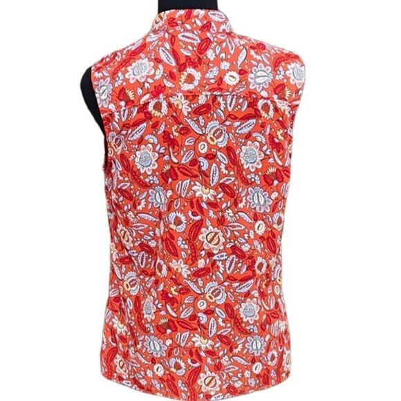 Brooks Brothers orange floral/paisley button front sleeveless top size 8. - Picture 2 of 7